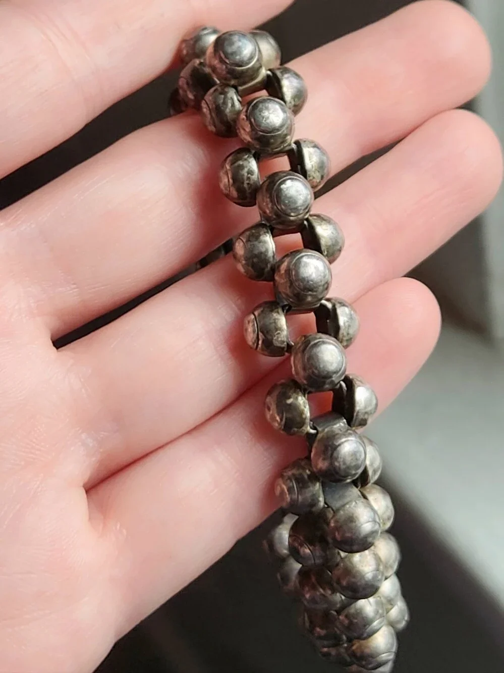 TAXCO STERLING SILVER CAVIAR TONGUE CLASP BRACELET 8 1/2